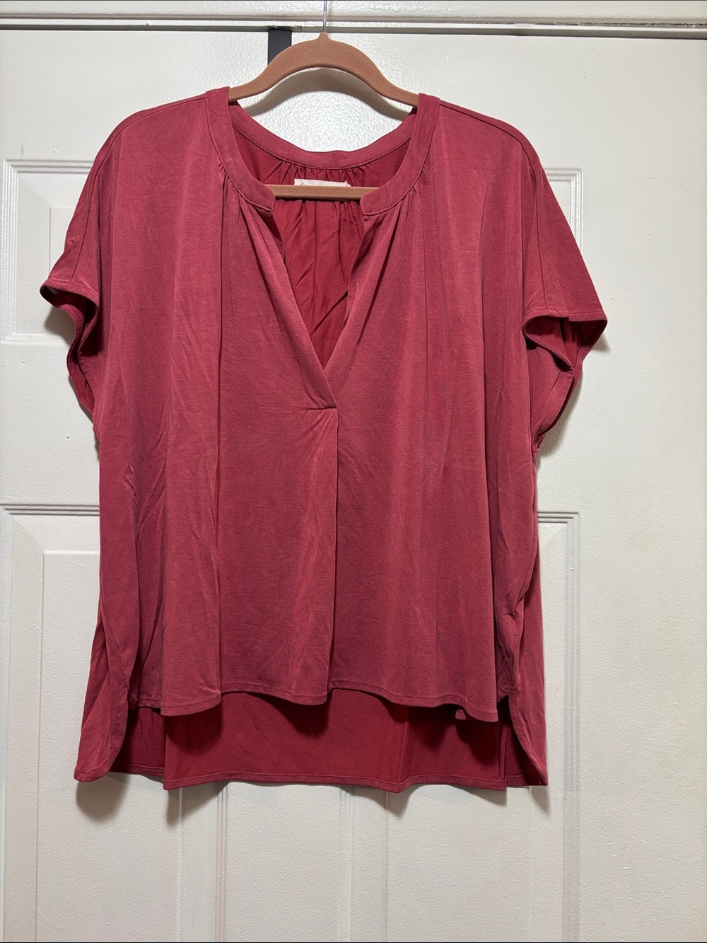 Lucky Brand Rose Mauve Short Sleeve V-Neck Top